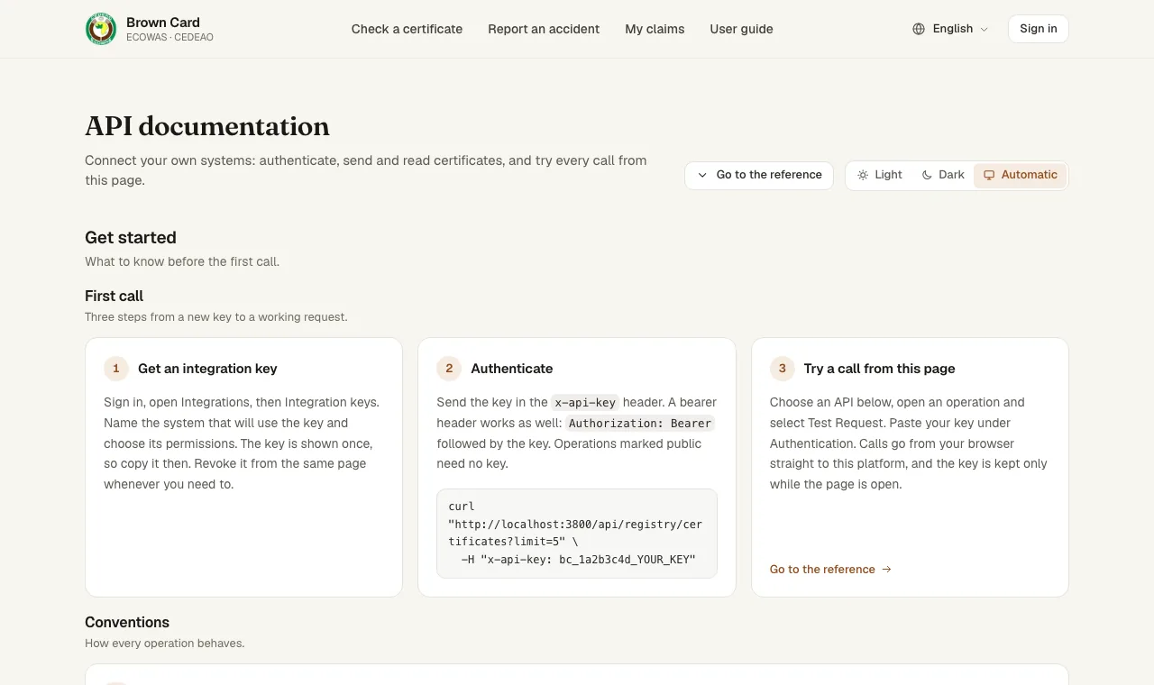 The API documentation with the getting-started guide