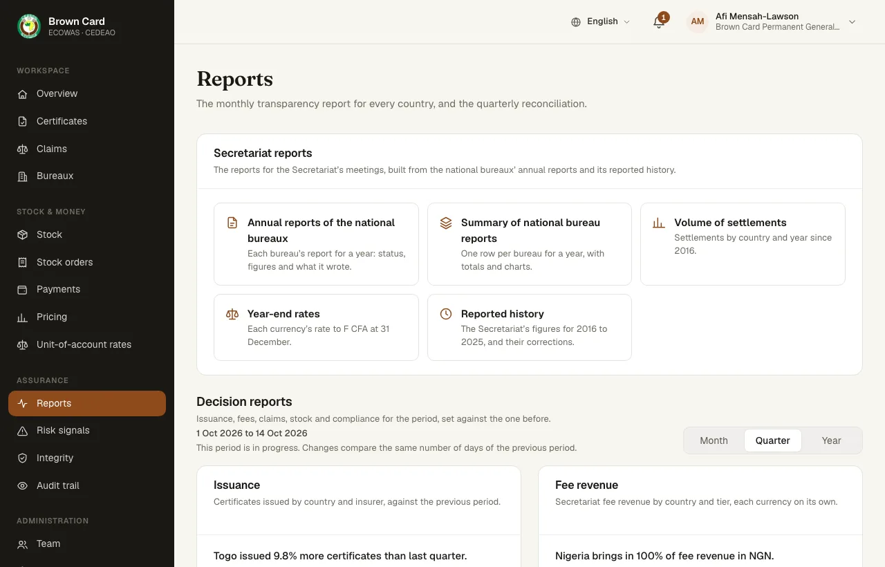 The Reports page with the Secretariat reports and the decision reports