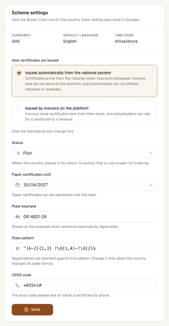 A bureau’s page with its scheme settings card