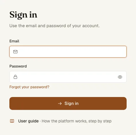 The sign-in page with the email and password fields